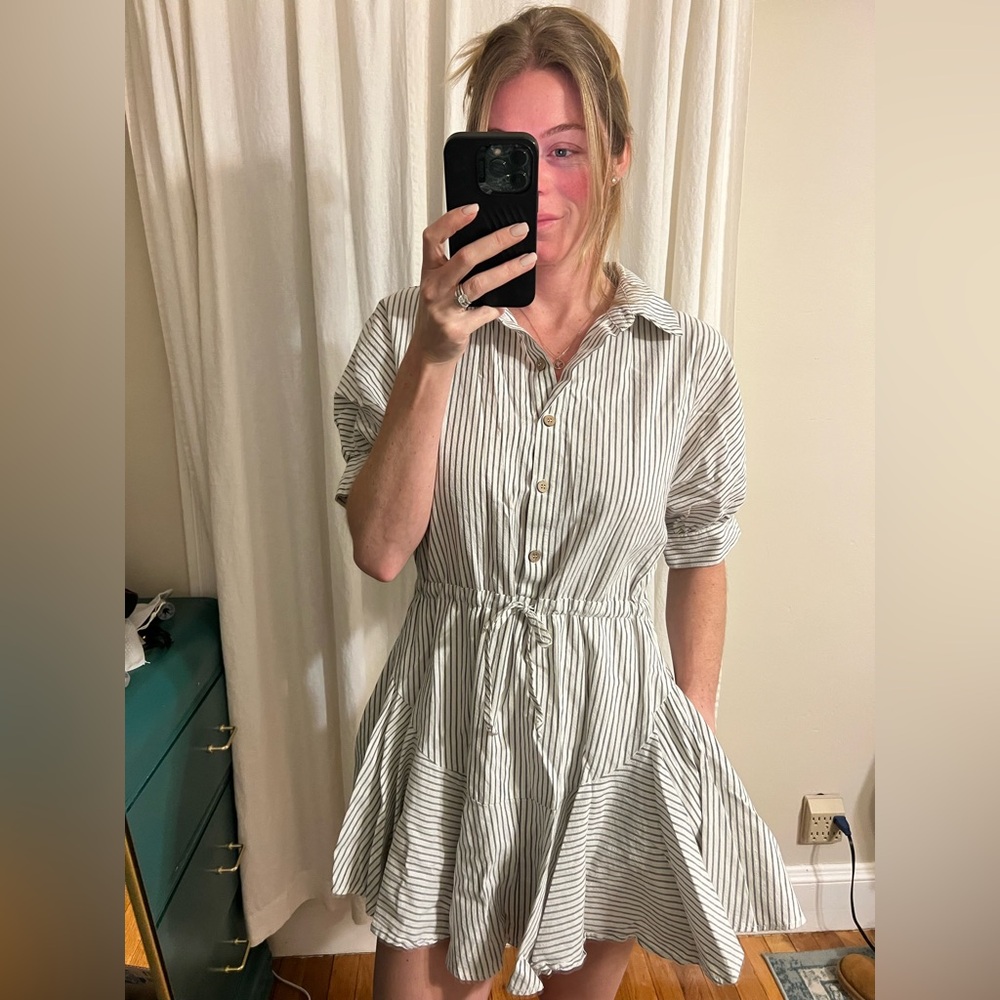 Striped Button-Up Shirt Dress